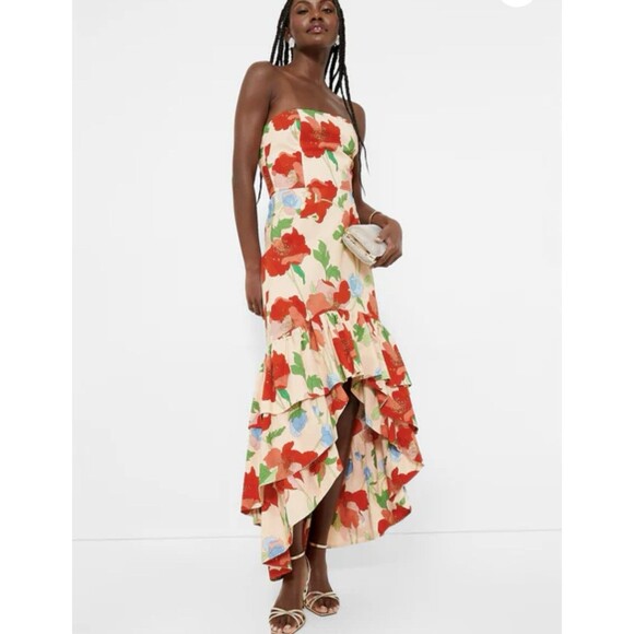 Hyacinth House Tuckernuck Dress L Multicolor Floral High Low Strapless Ruffled - Picture 2 of 16